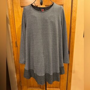 Ali Miles Herringbone Black White Long Sleeve Knit Tunic Top Elbow Patches XL